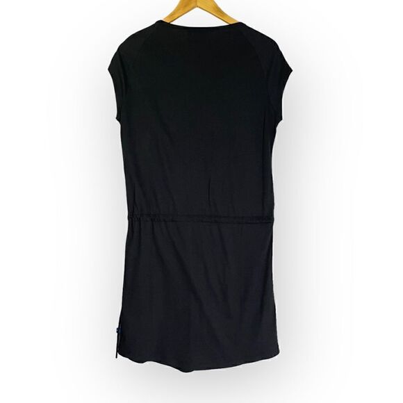 Adidas Black Ruffle Logo Blouson Mini Casual Tee Shirt Dress Drawstring Waist - Picture 2 of 10